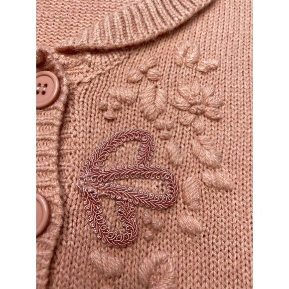 Brownstone Studio New York Peach Pink Embroidered Button Down Cardigan Sz XL - Picture 5 of 8
